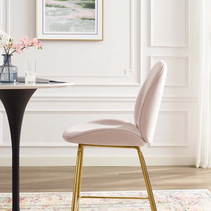 Scoop Gold Stainless Steel Leg Performance Velvet Bar Stool, Velvet Fabric Metal Steel, Pink, 17512