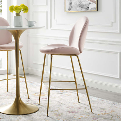 Scoop Gold Stainless Steel Leg Performance Velvet Bar Stool, Velvet Fabric Metal Steel, Pink, 17512