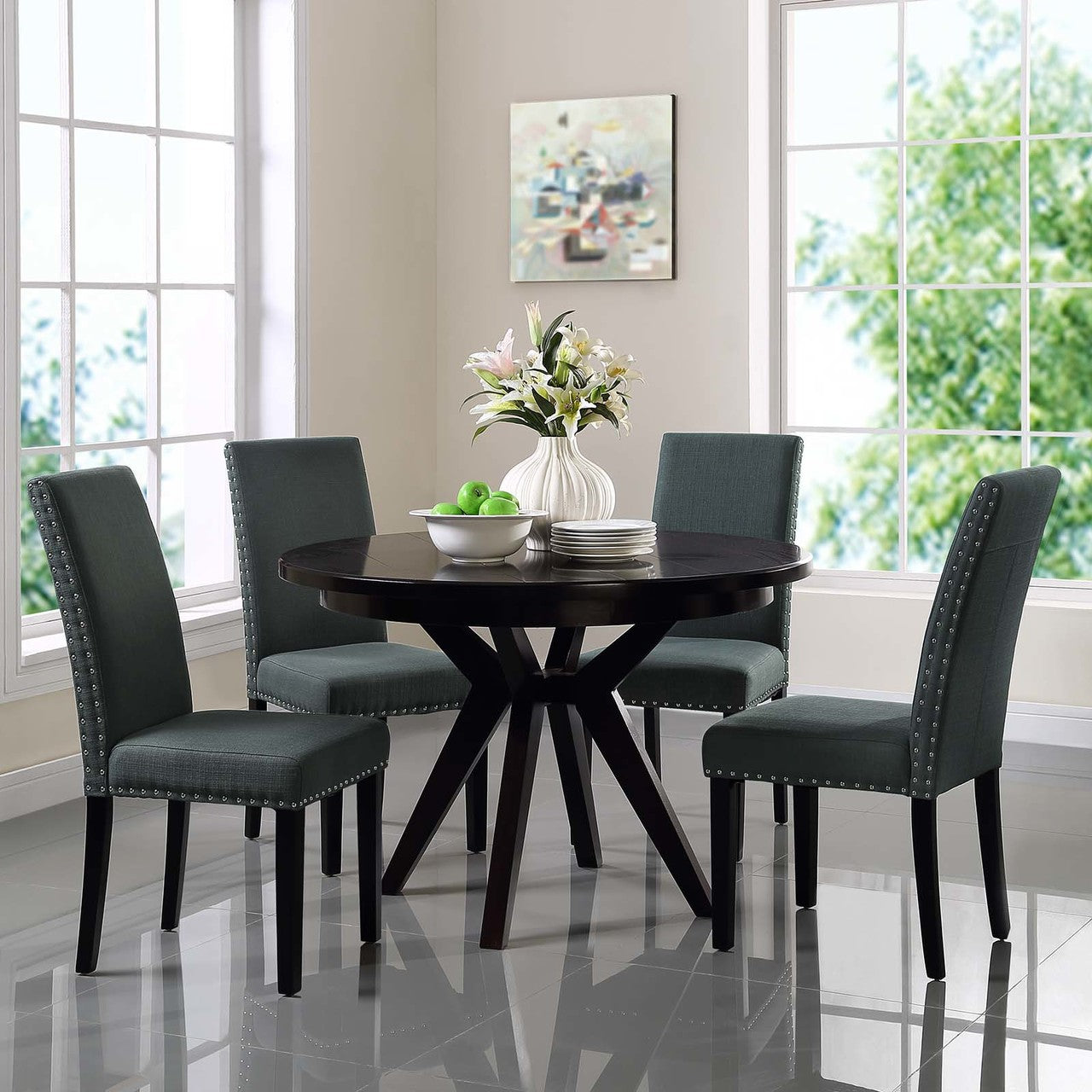 Parcel Dining Side Chair Fabric Set of 4, Fabric, Grey Gray 15476
