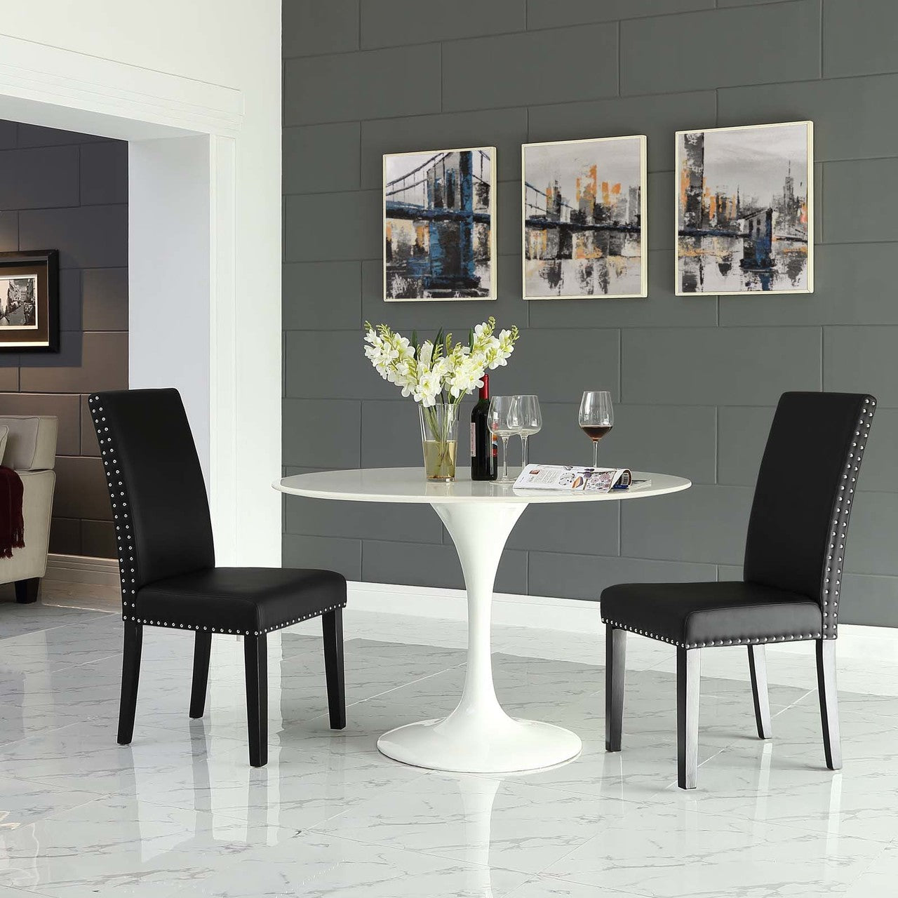 Parcel Dining Side Chair Vinyl Set of 2, Faux Vinyl Leather, Black 15477