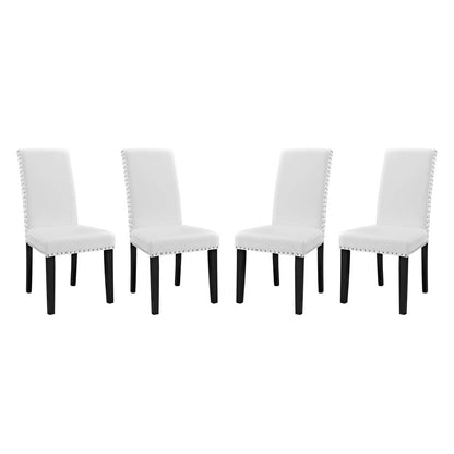 Parcel Dining Side Chair Vinyl Set of 4, Faux Vinyl Leather, White 15479