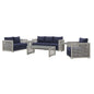 Aura 6 Piece Outdoor Patio Wicker Rattan Set, Rattan Wicker, Navy Blue Grey Gray 15870