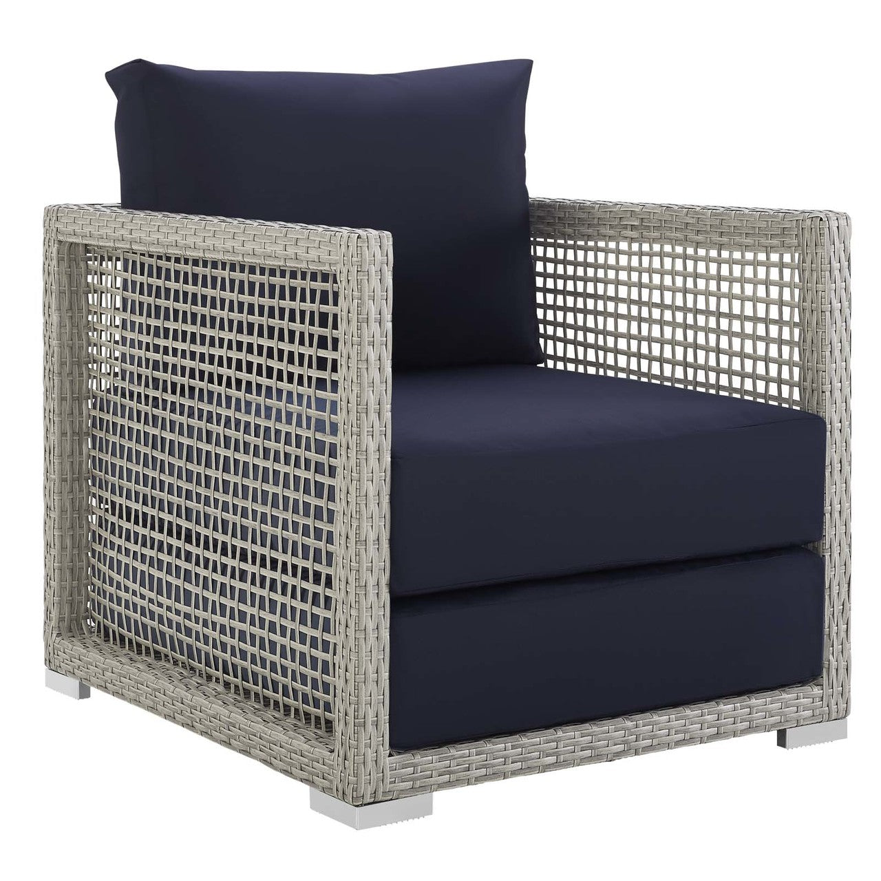 Aura 6 Piece Outdoor Patio Wicker Rattan Set, Rattan Wicker, Navy Blue Grey Gray 15870