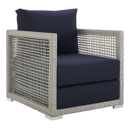Aura 6 Piece Outdoor Patio Wicker Rattan Set, Rattan Wicker, Navy Blue Grey Gray 15870