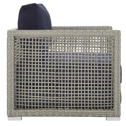 Aura 6 Piece Outdoor Patio Wicker Rattan Set, Rattan Wicker, Navy Blue Grey Gray 15870