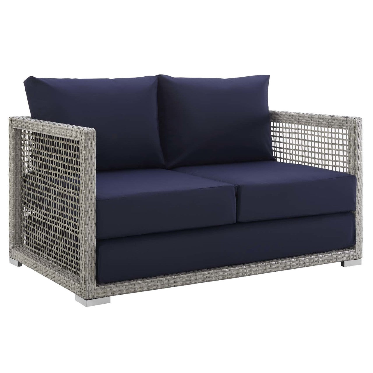 Aura 6 Piece Outdoor Patio Wicker Rattan Set, Rattan Wicker, Navy Blue Grey Gray 15870