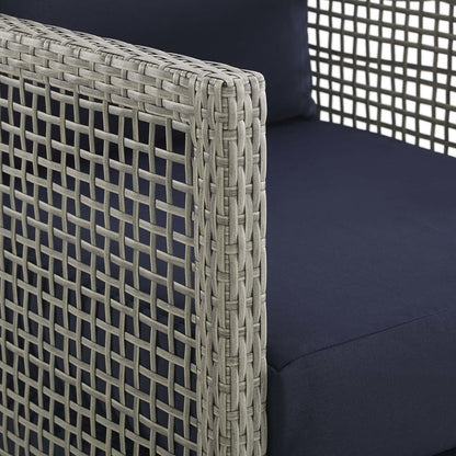 Aura 6 Piece Outdoor Patio Wicker Rattan Set, Rattan Wicker, Navy Blue Grey Gray 15870