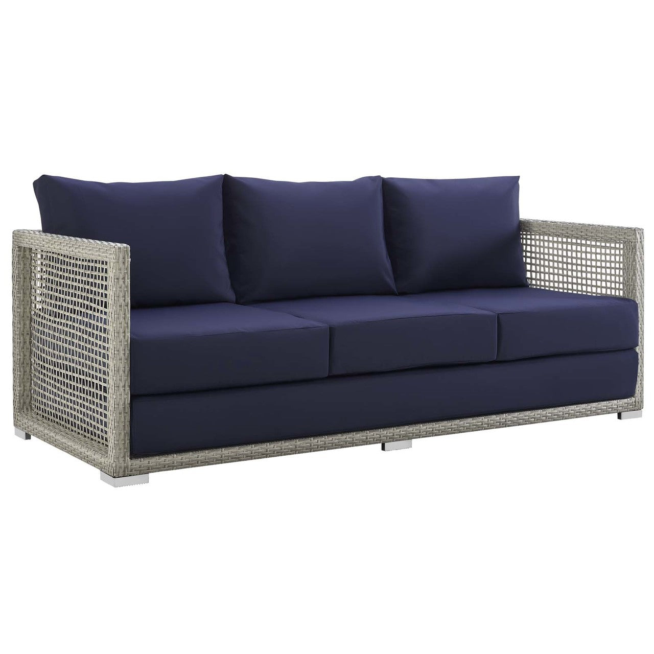 Aura 6 Piece Outdoor Patio Wicker Rattan Set, Rattan Wicker, Navy Blue Grey Gray 15870