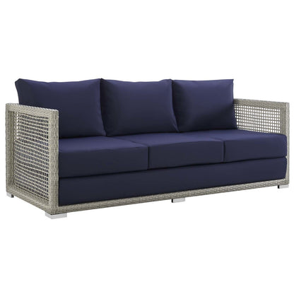 Aura 6 Piece Outdoor Patio Wicker Rattan Set, Rattan Wicker, Navy Blue Grey Gray 15870
