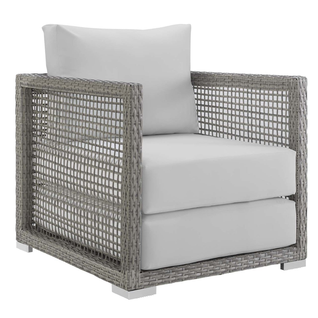 Aura 6 Piece Outdoor Patio Wicker Rattan Set, Rattan Wicker, Grey Gray White 15871