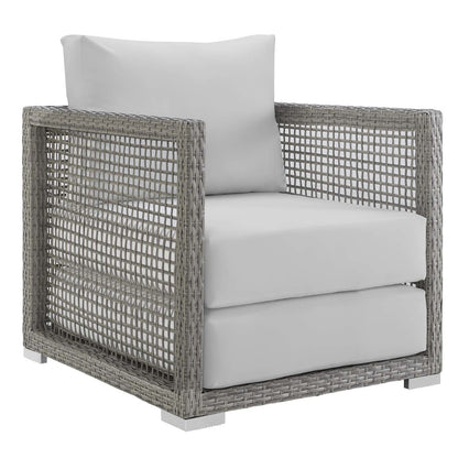 Aura 6 Piece Outdoor Patio Wicker Rattan Set, Rattan Wicker, Grey Gray White 15871