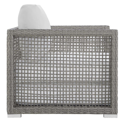 Aura 6 Piece Outdoor Patio Wicker Rattan Set, Rattan Wicker, Grey Gray White 15871