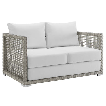 Aura 6 Piece Outdoor Patio Wicker Rattan Set, Rattan Wicker, Grey Gray White 15871