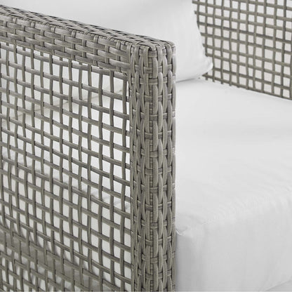 Aura 6 Piece Outdoor Patio Wicker Rattan Set, Rattan Wicker, Grey Gray White 15871