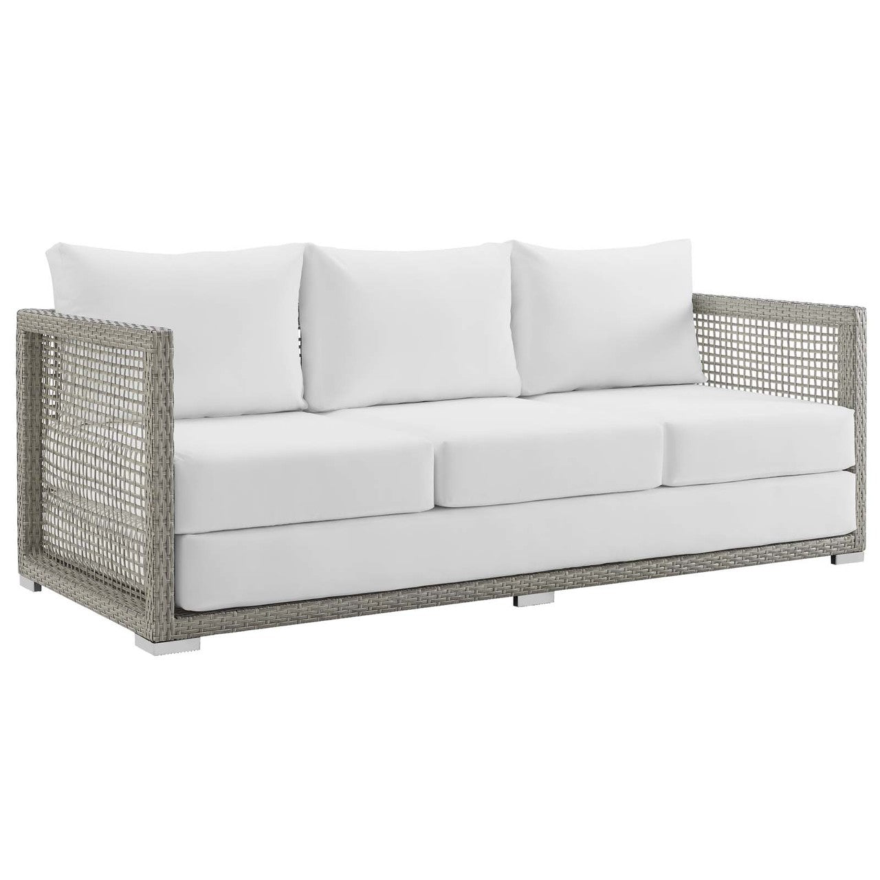 Aura 6 Piece Outdoor Patio Wicker Rattan Set, Rattan Wicker, Grey Gray White 15871