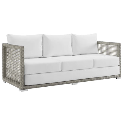 Aura 6 Piece Outdoor Patio Wicker Rattan Set, Rattan Wicker, Grey Gray White 15871