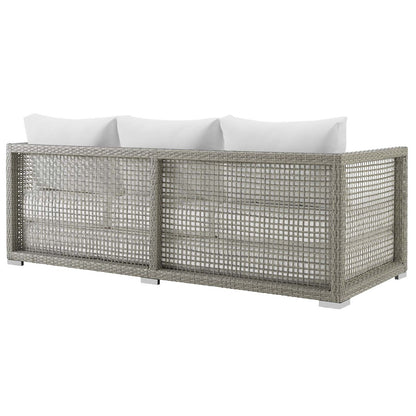 Aura 6 Piece Outdoor Patio Wicker Rattan Set, Rattan Wicker, Grey Gray White 15871