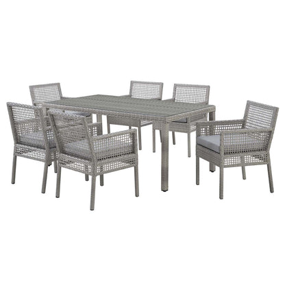 Aura 7 Piece Outdoor Patio Wicker Rattan Set, Rattan Wicker, Grey Gray 15872