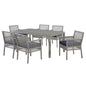 Aura 7 Piece Outdoor Patio Wicker Rattan Set, Rattan Wicker, Navy Blue Grey Gray 15873