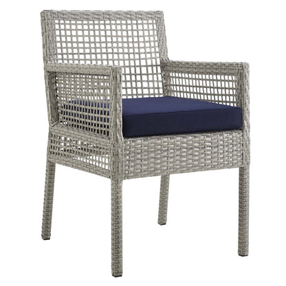 Aura 7 Piece Outdoor Patio Wicker Rattan Set, Rattan Wicker, Navy Blue Grey Gray 15873