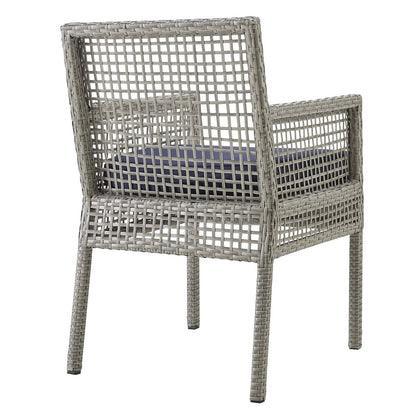 Aura 7 Piece Outdoor Patio Wicker Rattan Set, Rattan Wicker, Navy Blue Grey Gray 15873