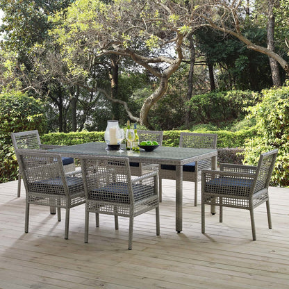 Aura 7 Piece Outdoor Patio Wicker Rattan Set, Rattan Wicker, Navy Blue Grey Gray 15873