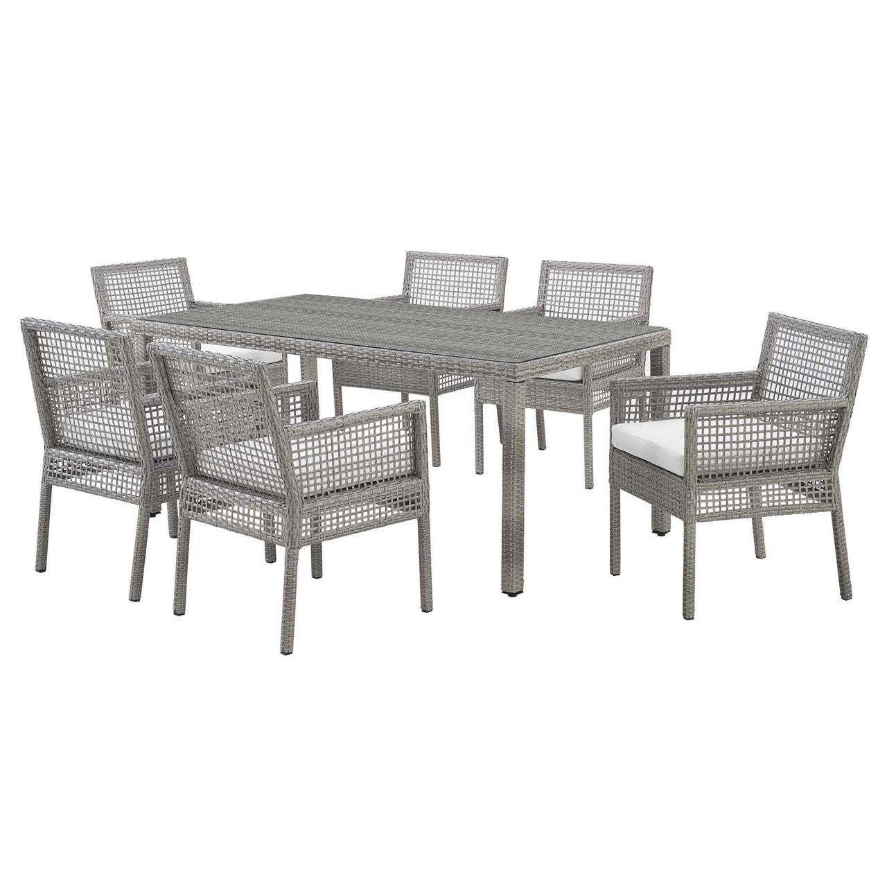 Aura 7 Piece Outdoor Patio Wicker Rattan Set, Rattan Wicker, Grey Gray White 15874