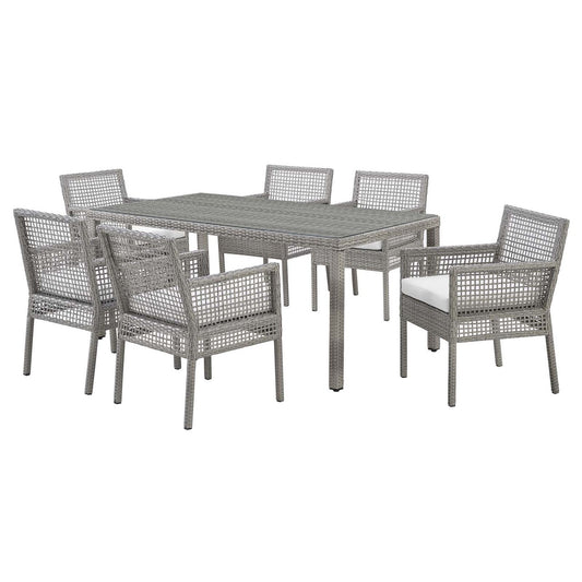 Aura 7 Piece Outdoor Patio Wicker Rattan Set, Rattan Wicker, Grey Gray White 15874