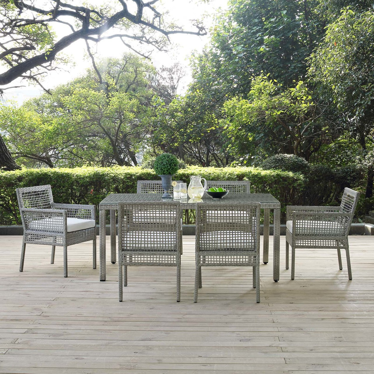 Aura 7 Piece Outdoor Patio Wicker Rattan Set, Rattan Wicker, Grey Gray White 15874
