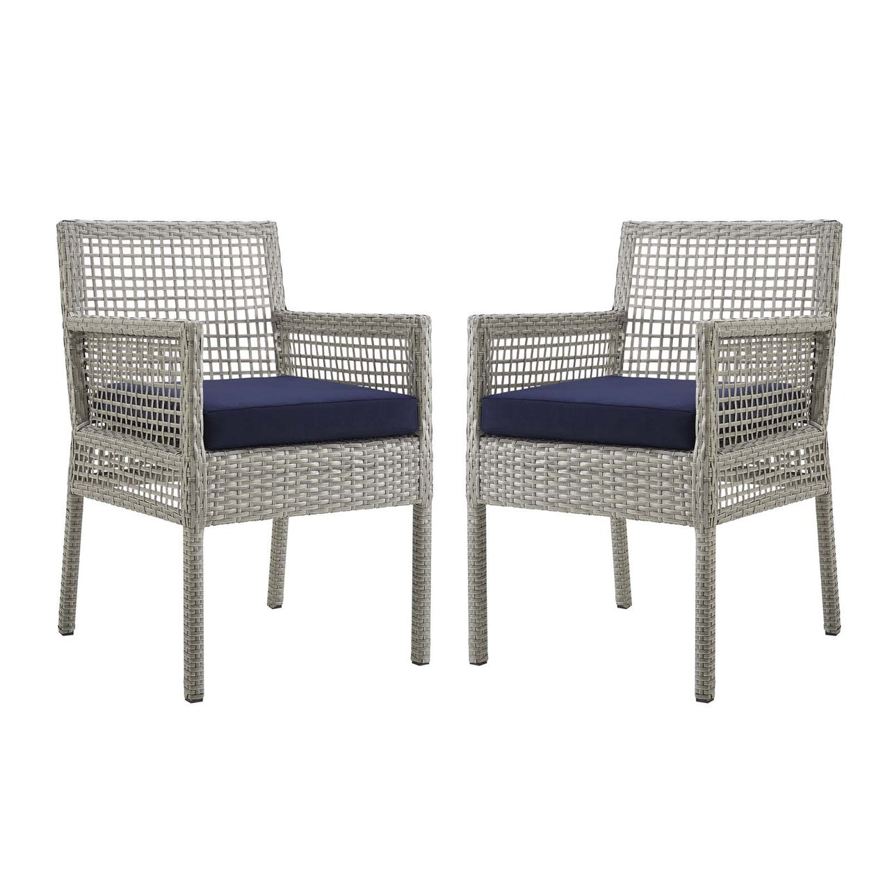 Aura Dining Armchair Outdoor Patio Wicker Rattan Set of 2, Rattan Wicker, Navy Blue Grey Gray 15876