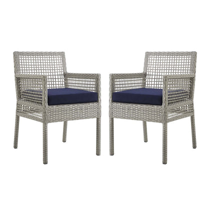 Aura Dining Armchair Outdoor Patio Wicker Rattan Set of 2, Rattan Wicker, Navy Blue Grey Gray 15876