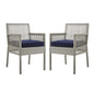 Aura Dining Armchair Outdoor Patio Wicker Rattan Set of 2, Rattan Wicker, Navy Blue Grey Gray 15876