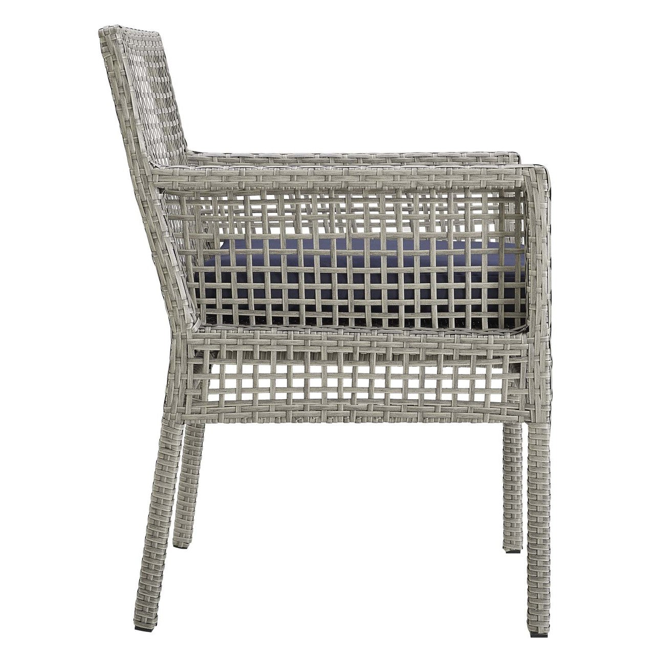 Aura Dining Armchair Outdoor Patio Wicker Rattan Set of 2, Rattan Wicker, Navy Blue Grey Gray 15876