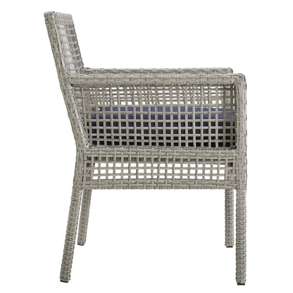 Aura Dining Armchair Outdoor Patio Wicker Rattan Set of 2, Rattan Wicker, Navy Blue Grey Gray 15876