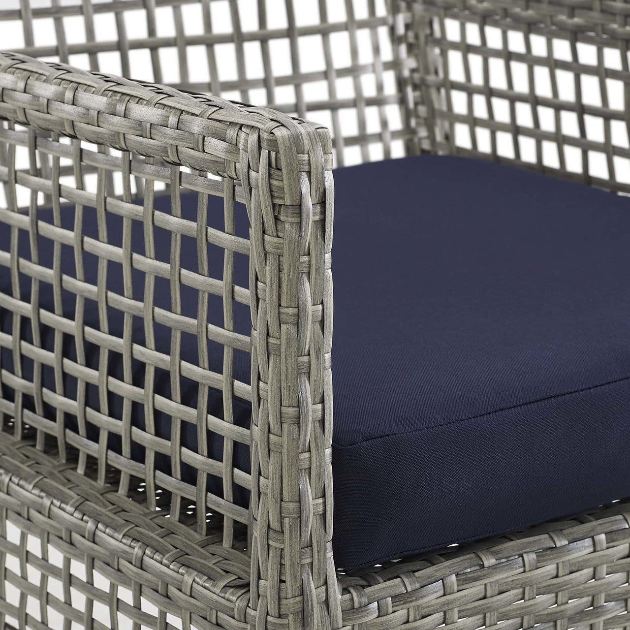Aura Dining Armchair Outdoor Patio Wicker Rattan Set of 2, Rattan Wicker, Navy Blue Grey Gray 15876