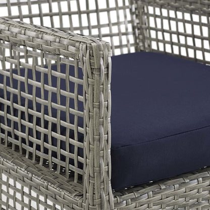 Aura Dining Armchair Outdoor Patio Wicker Rattan Set of 2, Rattan Wicker, Navy Blue Grey Gray 15876