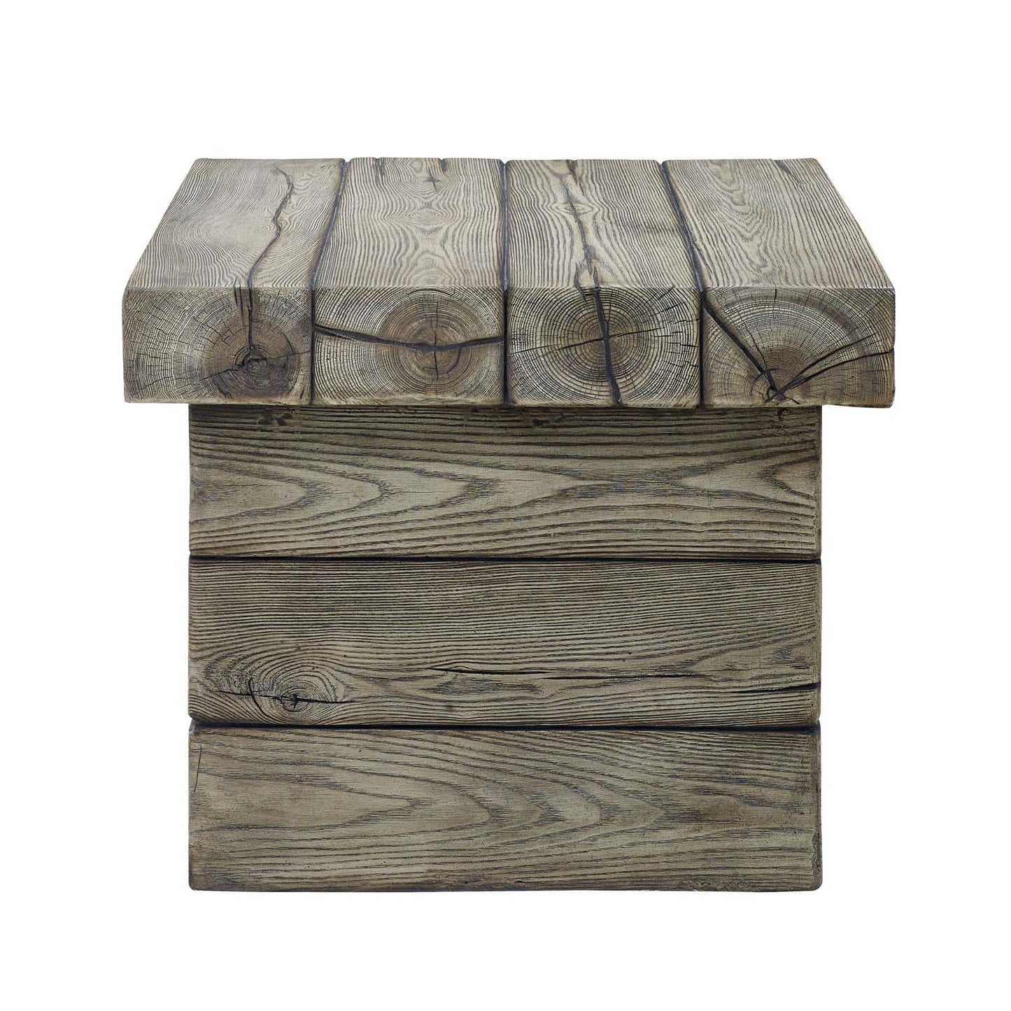 Manteo Rustic Coastal Outdoor Patio Side Table, Faux Simulate Wood, Light Grey Gray, 18074