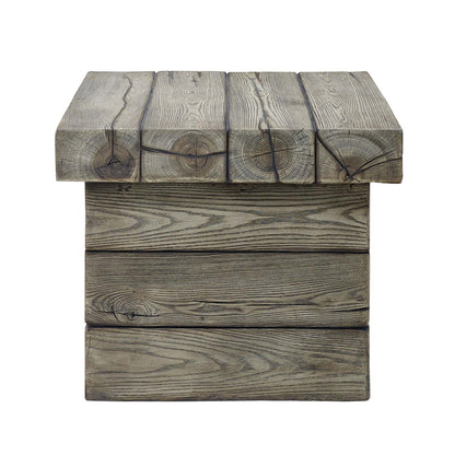 Manteo Rustic Coastal Outdoor Patio Side Table, Faux Simulate Wood, Light Grey Gray, 18074
