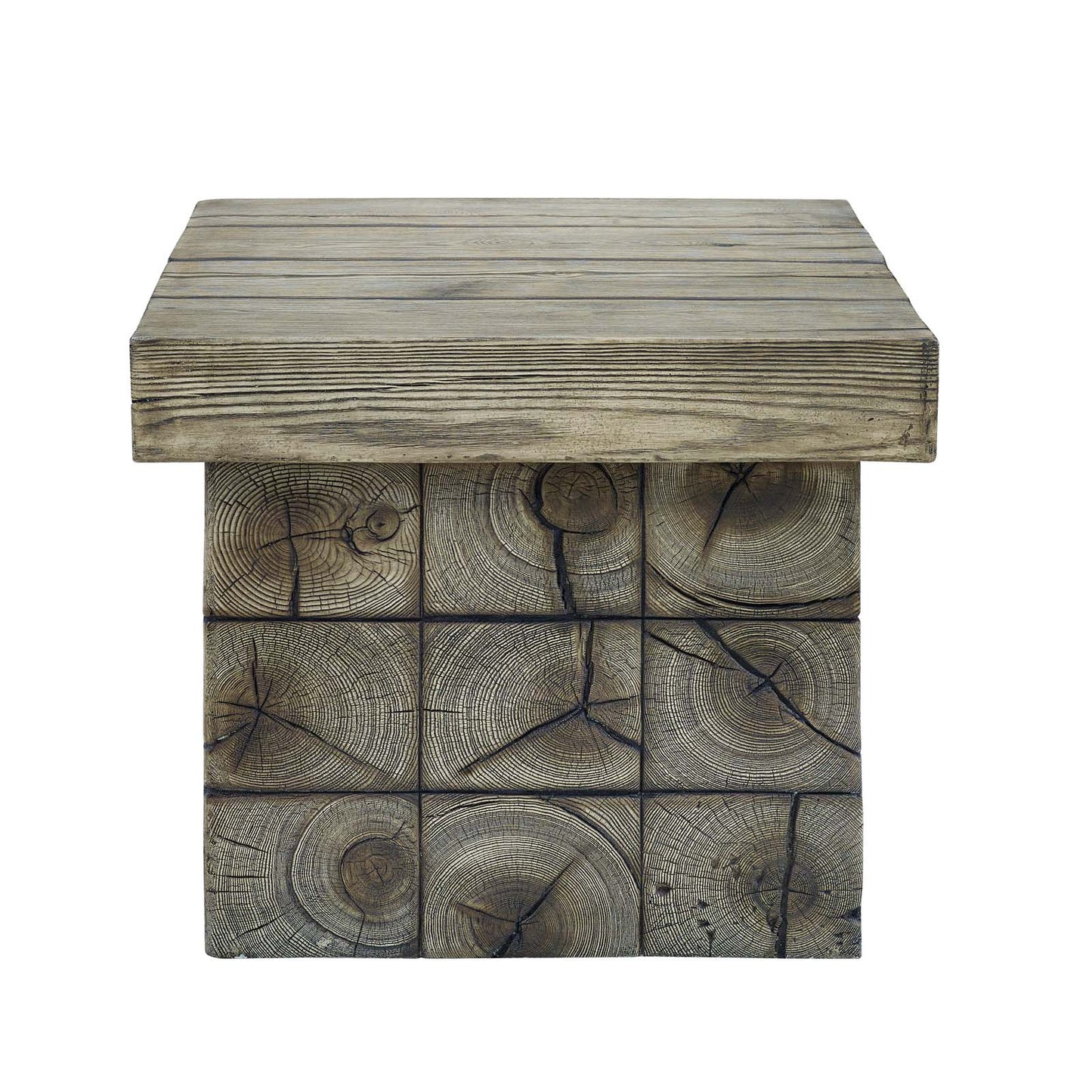 Manteo Rustic Coastal Outdoor Patio Side Table, Faux Simulate Wood, Light Grey Gray, 18074