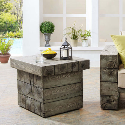 Manteo Rustic Coastal Outdoor Patio Side Table, Faux Simulate Wood, Light Grey Gray, 18074
