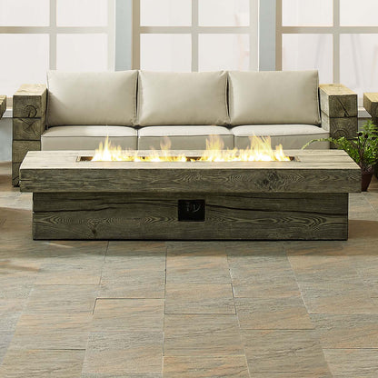 Manteo 70" Rectangular Outdoor Patio Fire Pit Table, Simulated Wood, Light Grey Gray, 18212