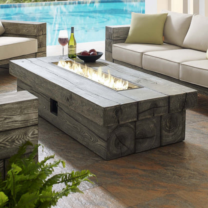 Manteo 70" Rectangular Outdoor Patio Fire Pit Table, Simulated Wood, Light Grey Gray, 18212