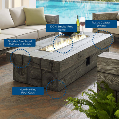Manteo 70" Rectangular Outdoor Patio Fire Pit Table, Simulated Wood, Light Grey Gray, 18212