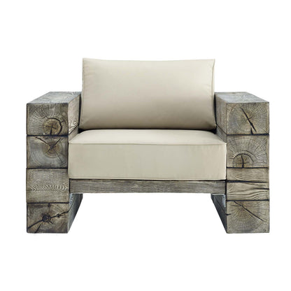 Manteo Rustic Coastal Outdoor Patio Lounge Armchair, Faux Simulate Wood, Beige, 18075