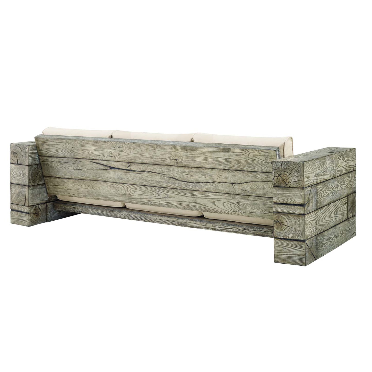 Manteo Rustic Coastal Outdoor Patio Sofa, Faux Simulate Wood, Beige, 18076