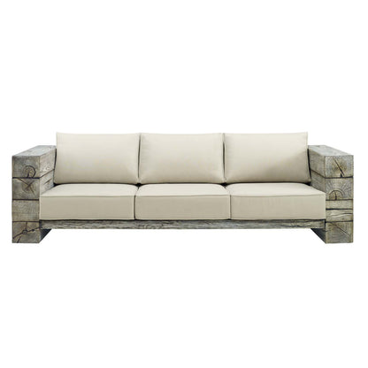 Manteo Rustic Coastal Outdoor Patio Sofa, Faux Simulate Wood, Beige, 18076