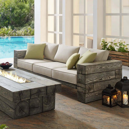 Manteo Rustic Coastal Outdoor Patio Sofa, Faux Simulate Wood, Beige, 18076