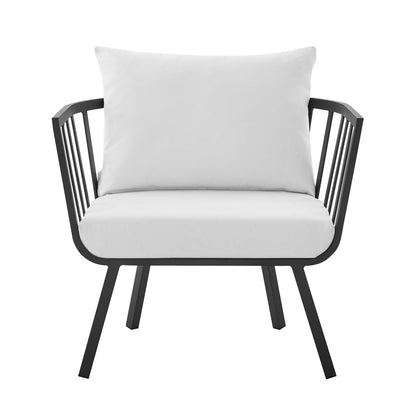 Riverside Outdoor Patio Aluminum Armchair, Aluminum Fabric, Grey Gray White, 18003