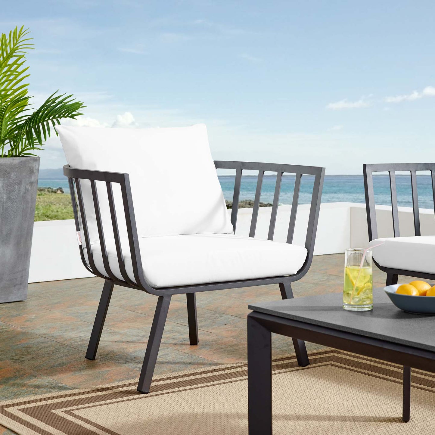 Riverside Outdoor Patio Aluminum Armchair, Aluminum Fabric, Grey Gray White, 18003