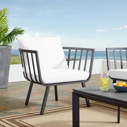 Riverside Outdoor Patio Aluminum Armchair, Aluminum Fabric, Grey Gray White, 18003